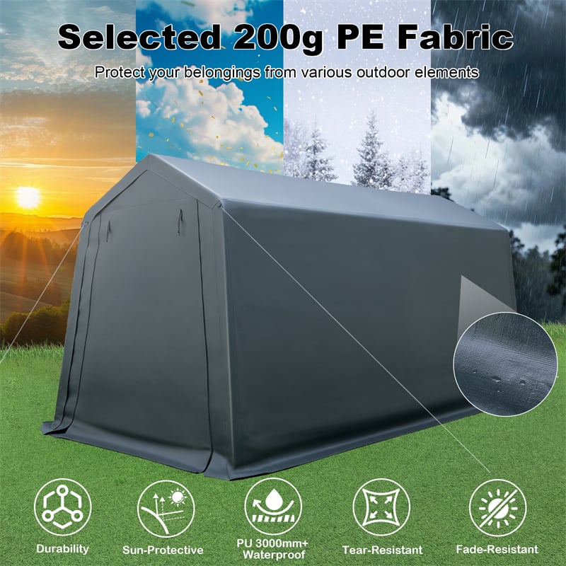 8 x 14 FT Heavy Duty Steel Enclosed Carport Car Canopy Tent Outdoor Garage Storage Shelter Shed with Waterproof Ripstop Cover