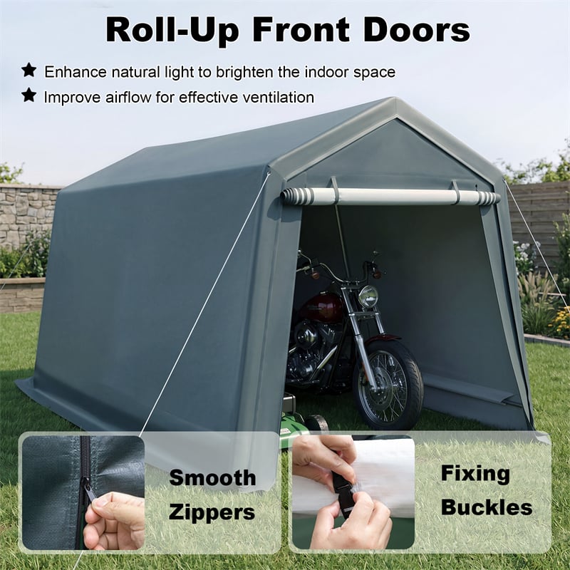 8 x 14 FT Heavy Duty Steel Enclosed Carport Car Canopy Tent Outdoor Garage Storage Shelter Shed with Waterproof Ripstop Cover