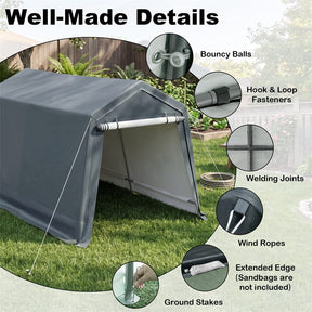 8 x 14 FT Heavy Duty Steel Enclosed Carport Car Canopy Tent Outdoor Garage Storage Shelter Shed with Waterproof Ripstop Cover