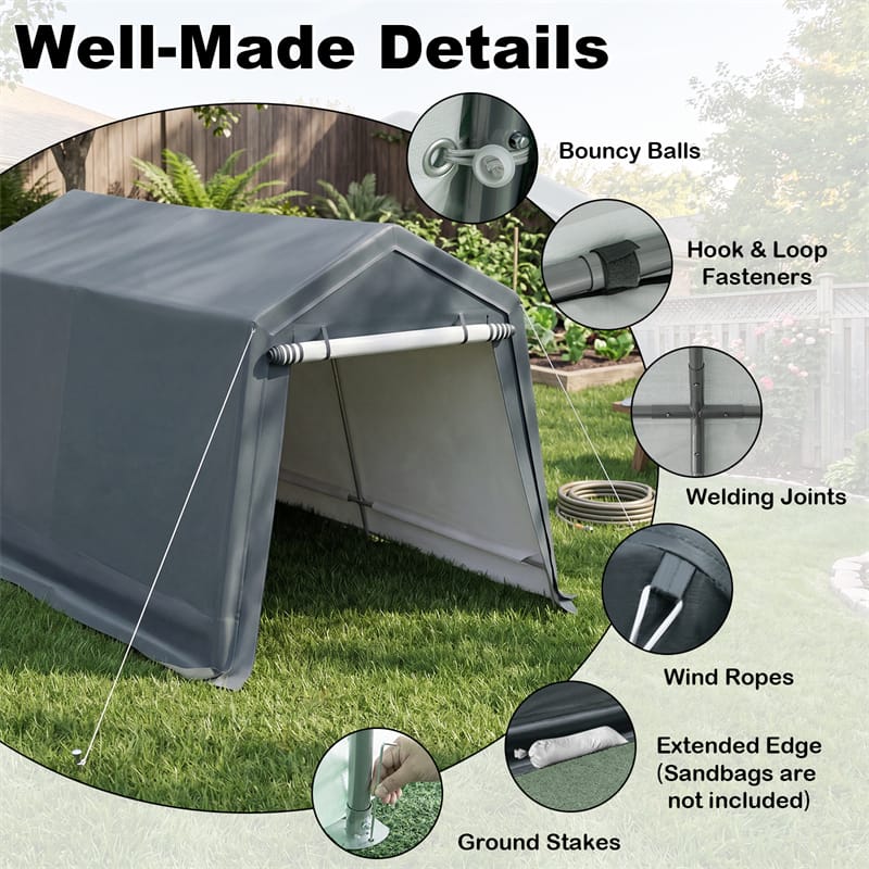 8 x 14 FT Heavy Duty Steel Enclosed Carport Car Canopy Tent Outdoor Garage Storage Shelter Shed with Waterproof Ripstop Cover