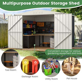 8 x 6.3 FT Metal Outdoor Storage Shed w/Snap-on Structures & Lockable Door, All-Weather Bike Tool Sheds for Garden Yard Lawn