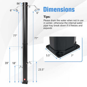 7.2 FT 9.3 Gallon Solar Heated Outdoor Shower with Dual Swivel Shower Heads & 2 Foot Showers, Outside Shower for Poolside Beach Backyard