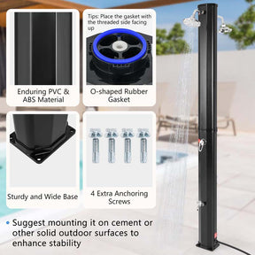 7.2 FT 9.3 Gallon Solar Heated Outdoor Shower with Dual Swivel Shower Heads & 2 Foot Showers, Outside Shower for Poolside Beach Backyard