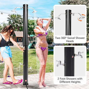 7.2 FT 9.3 Gallon Solar Heated Outdoor Shower with Dual Swivel Shower Heads & 2 Foot Showers, Outside Shower for Poolside Beach Backyard