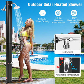 7.2 FT 9.3 Gallon Solar Heated Outdoor Shower with Dual Swivel Shower Heads & 2 Foot Showers, Outside Shower for Poolside Beach Backyard