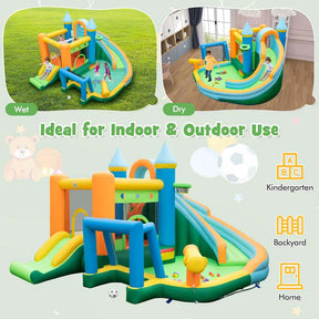 9-in-1 Inflatable Water Slide with 735w Blower, Giant Water Bounce House Park w/Dual Slides, Soccer Gate, Deep Splash Pool