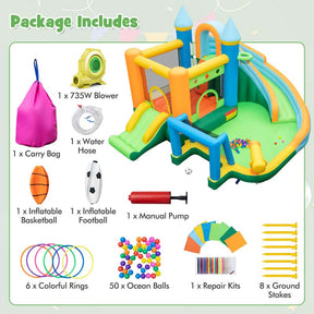 9-in-1 Inflatable Water Slide with 735w Blower, Giant Water Bounce House Park w/Dual Slides, Soccer Gate, Deep Splash Pool