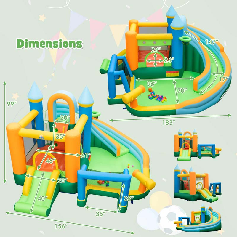 9-in-1 Inflatable Water Slide with 735w Blower, Giant Water Bounce House Park w/Dual Slides, Soccer Gate, Deep Splash Pool