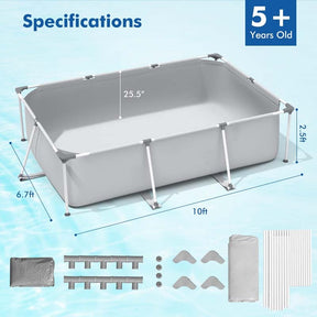 10 x 6.7 x 2.5 FT Rectangular Above Ground Pool with Pool Cover, CPSIA Certified Steel Frame Outdoor Swimming Pool
