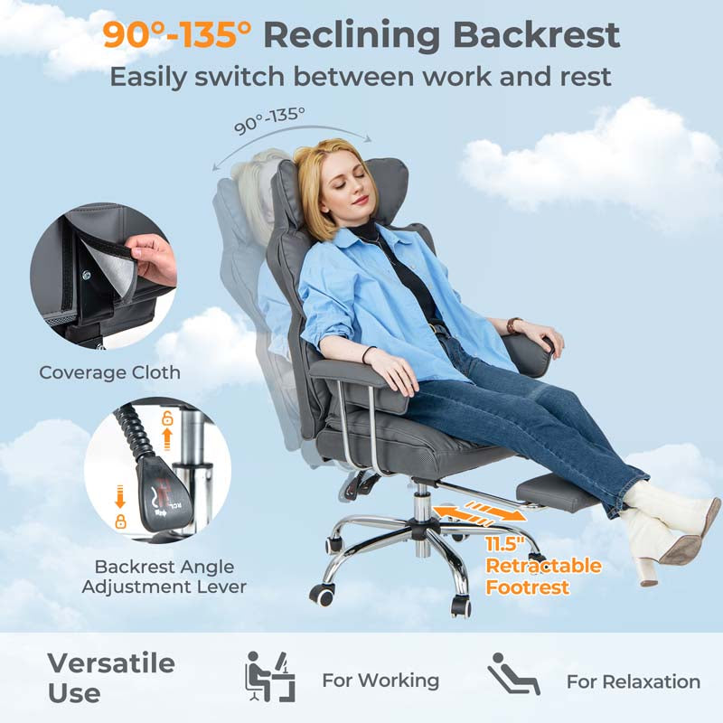 High Back Big & Tall Executive Office Chair with Reclining Backrest & Retractable Footrest, PU Leather Swivel Computer Task Chair