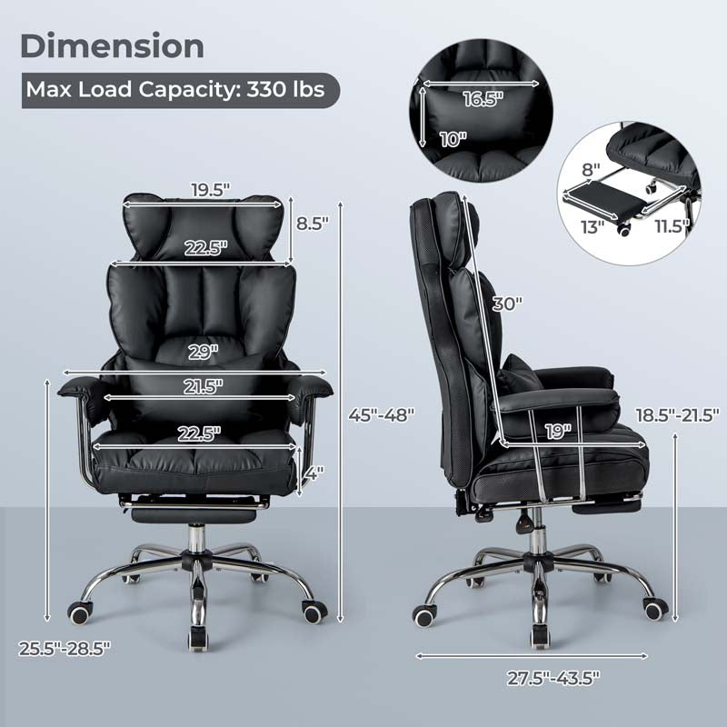 High Back Big & Tall Executive Office Chair with Reclining Backrest & Retractable Footrest, PU Leather Swivel Computer Task Chair