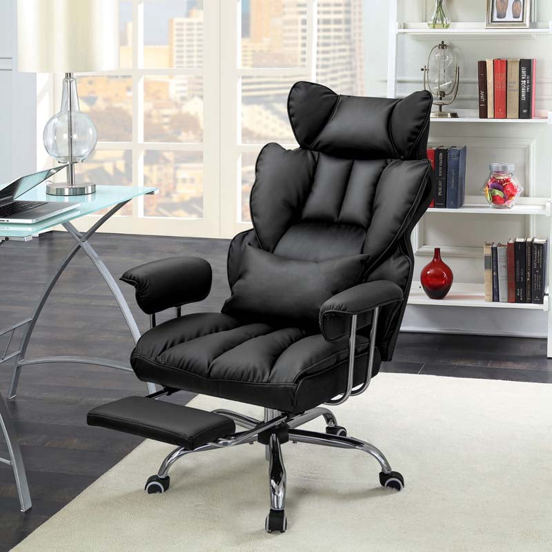 High Back Big & Tall Executive Office Chair with Reclining Backrest & Retractable Footrest, PU Leather Swivel Computer Task Chair