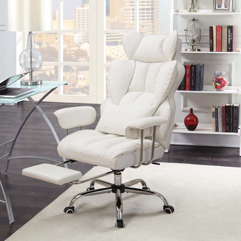 High Back Big & Tall Executive Office Chair with Reclining Backrest & Retractable Footrest, PU Leather Swivel Computer Task Chair