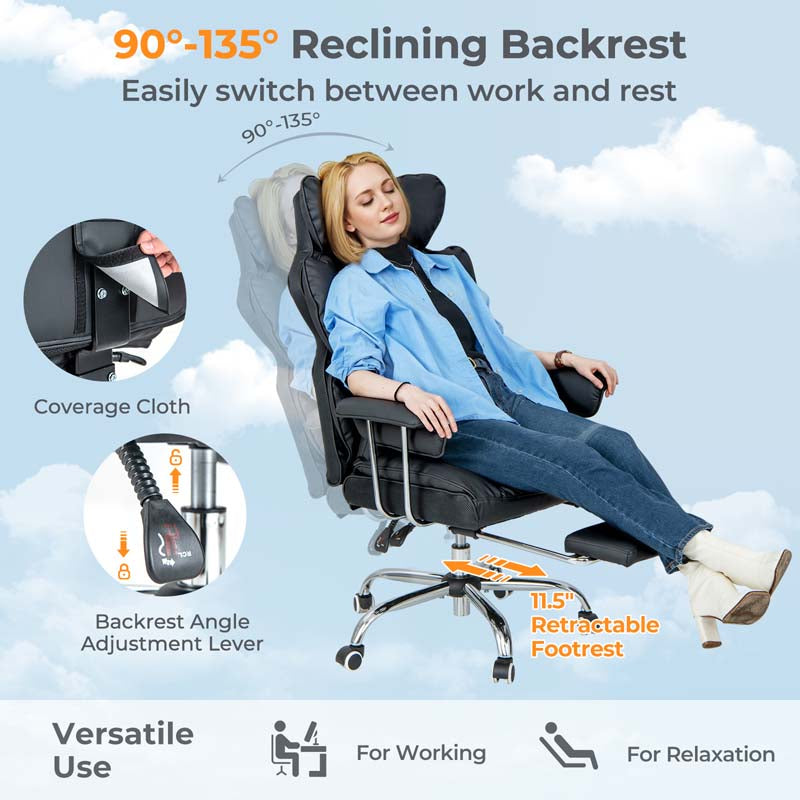 High Back Big & Tall Executive Office Chair with Reclining Backrest & Retractable Footrest, PU Leather Swivel Computer Task Chair