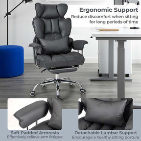 High Back Big & Tall Executive Office Chair with Reclining Backrest & Retractable Footrest, PU Leather Swivel Computer Task Chair