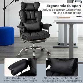 High Back Big & Tall Executive Office Chair with Reclining Backrest & Retractable Footrest, PU Leather Swivel Computer Task Chair