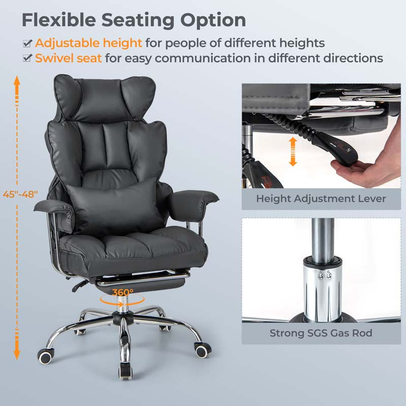 High Back Big & Tall Executive Office Chair with Reclining Backrest & Retractable Footrest, PU Leather Swivel Computer Task Chair