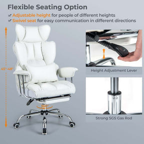 High Back Big & Tall Executive Office Chair with Reclining Backrest & Retractable Footrest, PU Leather Swivel Computer Task Chair