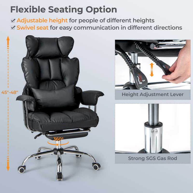 High Back Big & Tall Executive Office Chair with Reclining Backrest & Retractable Footrest, PU Leather Swivel Computer Task Chair