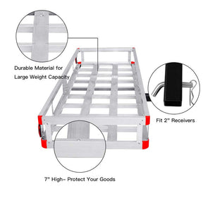 500LBS Capacity Hitch Cargo Carrier Fits 2" Receiver, 60" x 22" x 7" Mount Luggage Rack, Aluminum Trailer Vehicle Cargo Basket for SUV Truck Car