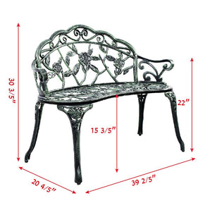 Antique Style Outdoor Garden Bench Park Bench, All-Weather Patio Bench Chair Loveseat with Cast Aluminum Seat & Backrest