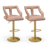 Adjustable Swivel Bar Stools Set of 2/4 with Back & Electroplated Metal Base, Dutch Velvet Dining Chairs for Kitchen Island, Home Bar
