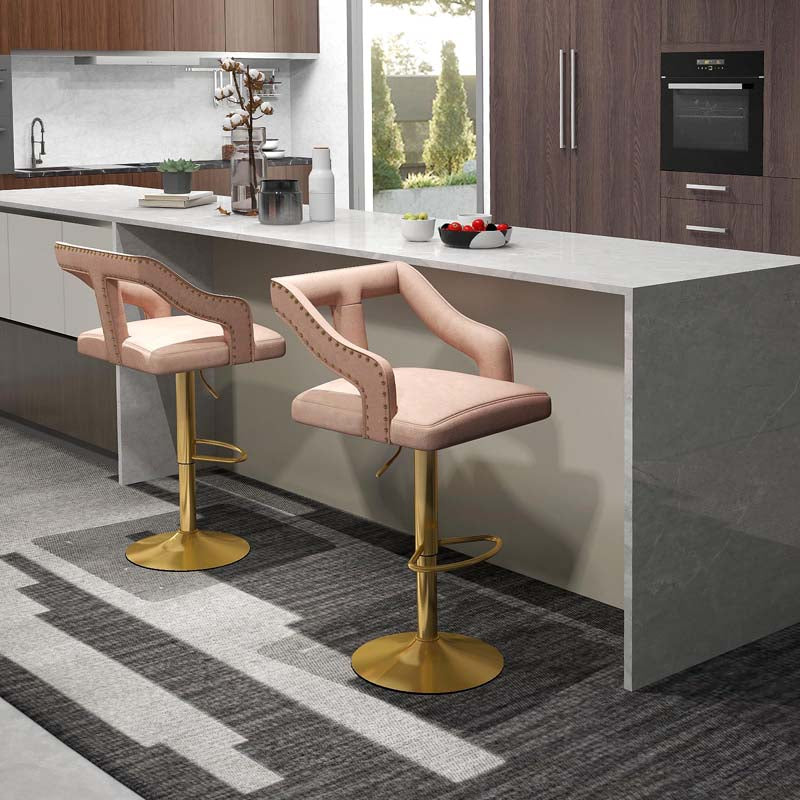 Dutch Velvet Dining Barstools for Kitchen Island, Counter Height Swivel Bar Chairs with Back and 2-Layer Electroplated Metal Base