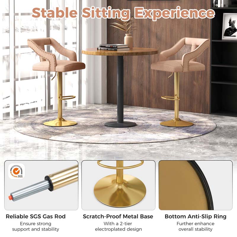 Dutch Velvet Dining Barstools for Kitchen Island, Counter Height Swivel Bar Chairs with Back and 2-Layer Electroplated Metal Base
