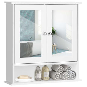 Mirrored Bathroom Storage Cabinet Organizer, Wall Mounted Medicine Cabinet w/Double Mirror Doors & Adjustable Shelf