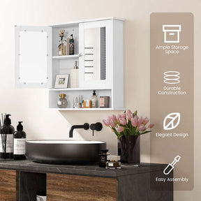 Mirrored Bathroom Storage Cabinet Organizer, Wall Mounted Medicine Cabinet w/Double Mirror Doors & Adjustable Shelf
