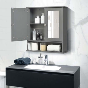 Mirrored Bathroom Storage Cabinet Organizer, Wall Mounted Medicine Cabinet w/Double Mirror Doors & Adjustable Shelf