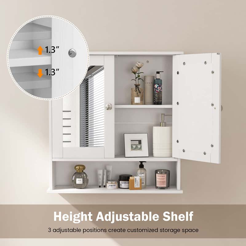 Mirrored Bathroom Storage Cabinet Organizer, Wall Mounted Medicine Cabinet w/Double Mirror Doors & Adjustable Shelf