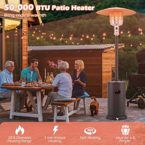 50,000 BTU Propane Outdoor Heater, Round Patio Heater with Stainless Steel Burner, Tip-Over, Flame-Out Protection, Wheels, CSA Certificated