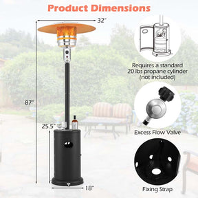 50,000 BTU Propane Outdoor Heater, Round Patio Heater with Stainless Steel Burner, Tip-Over, Flame-Out Protection, Wheels, CSA Certificated