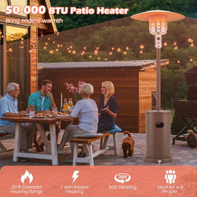 50,000 BTU Propane Outdoor Heater, Round Patio Heater with Stainless Steel Burner, Tip-Over, Flame-Out Protection, Wheels, CSA Certificated