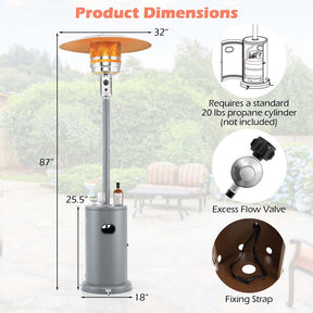 50,000 BTU Propane Outdoor Heater, Round Patio Heater with Stainless Steel Burner, Tip-Over, Flame-Out Protection, Wheels, CSA Certificated