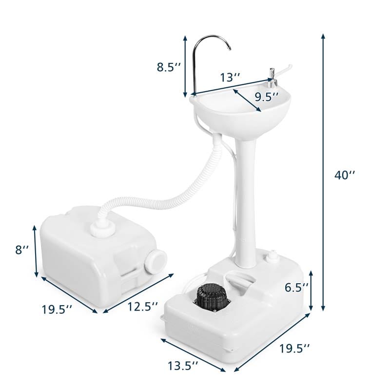 Portable Hand Sink for Camping RV, Foot Pump Hand Wash Station Basin Stand with Wheels, 4.5 Gallon Water Tank