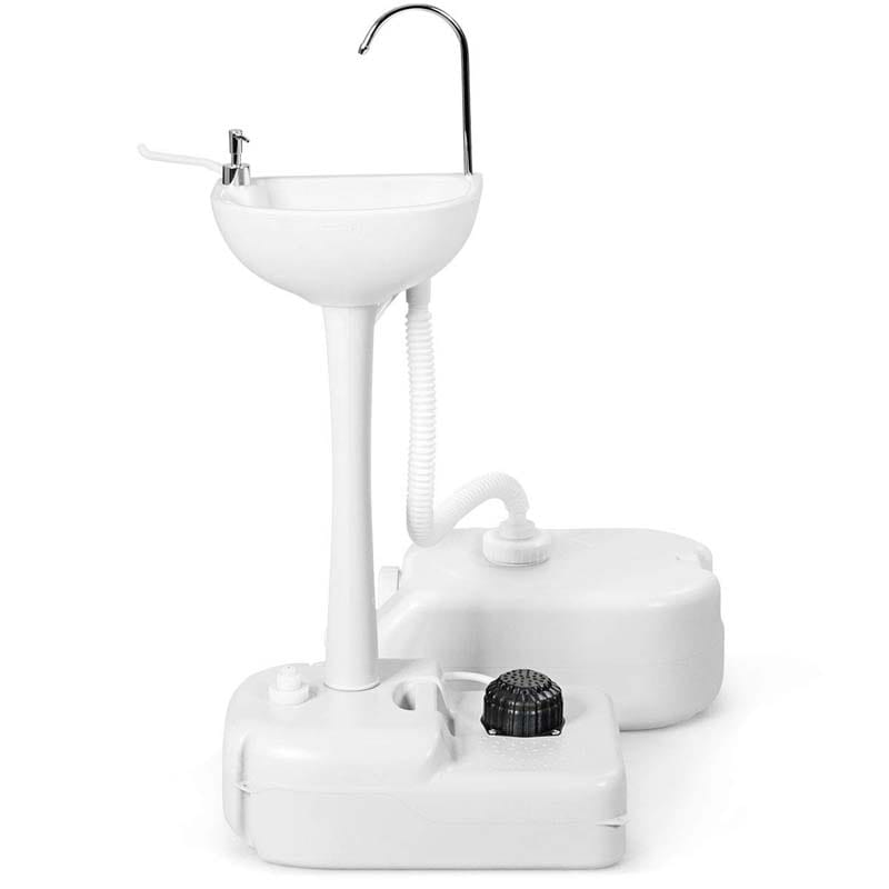 Portable Hand Sink for Camping RV, Foot Pump Hand Wash Station Basin Stand with Wheels, 4.5 Gallon Water Tank