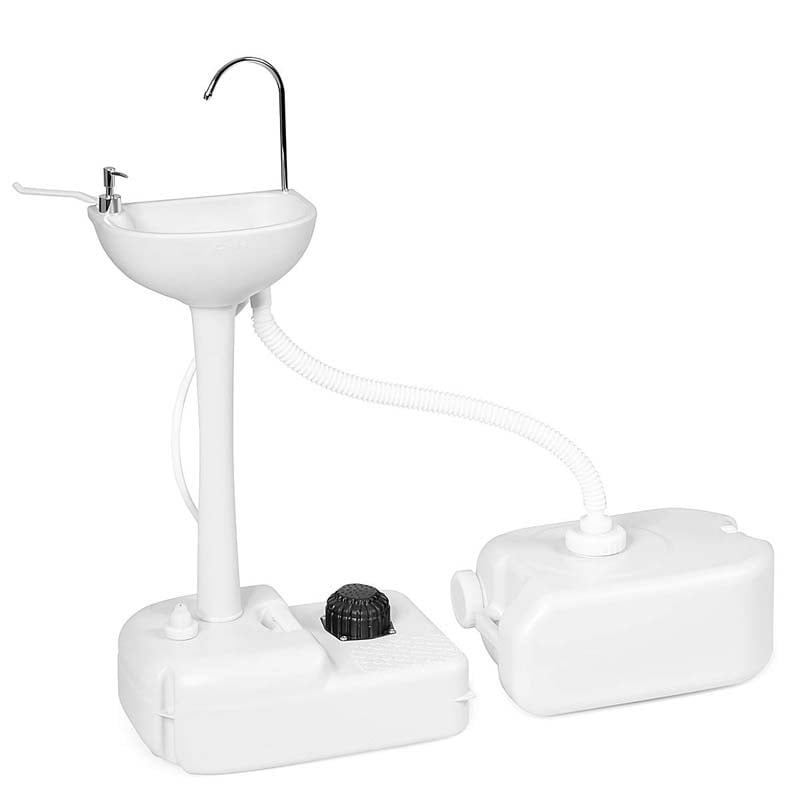 Portable Hand Sink for Camping RV, Foot Pump Hand Wash Station Basin Stand with Wheels, 4.5 Gallon Water Tank