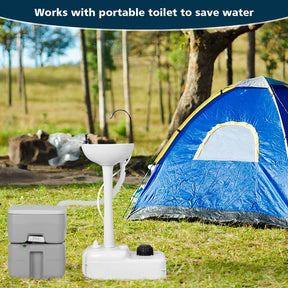Portable Hand Sink for Camping RV, Foot Pump Hand Wash Station Basin Stand with Wheels, 4.5 Gallon Water Tank