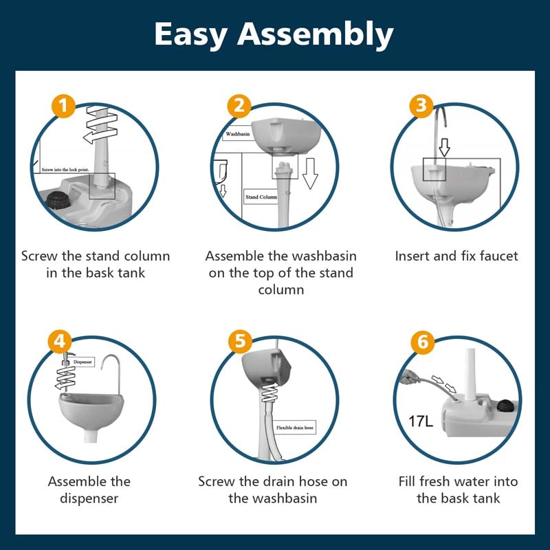 Portable Hand Sink for Camping RV, Foot Pump Hand Wash Station Basin Stand with Wheels, 4.5 Gallon Water Tank