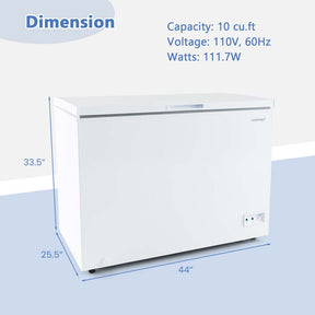 10 Cu.Ft. Chest Freezer Compact Deep Freezer with 7-Level Adjustable Temperature, Removable Basket