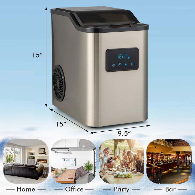 60 Lbs/24H Nugget Ice Maker Countertop with 2 Ways Water Refill & Self-Cleaning, Stainless Steel Portable Ice Cube Machine