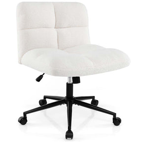 Modern Faux Fur Armless Cross Legged Chair with Wheels with Padded Seat, Adjustable Height Computer Swivel Task Chair