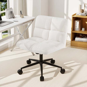 Modern Faux Fur Armless Cross Legged Chair with Wheels with Padded Seat, Adjustable Height Computer Swivel Task Chair