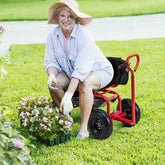 Cushioned Rolling Garden Cart Workseat Yard Wagon Scooter with Storage Basket & Extendable Steering Handle