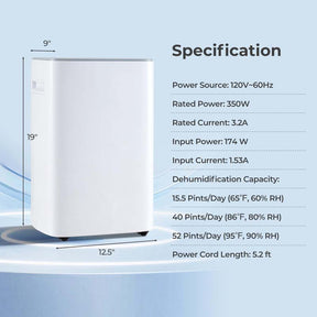 52 Pint Home Dehumidifier for Basement, 4500 Sq. Ft Portable Dehumidifier with Auto & Manual Drainage, Continuous/Dry Clothes Mode