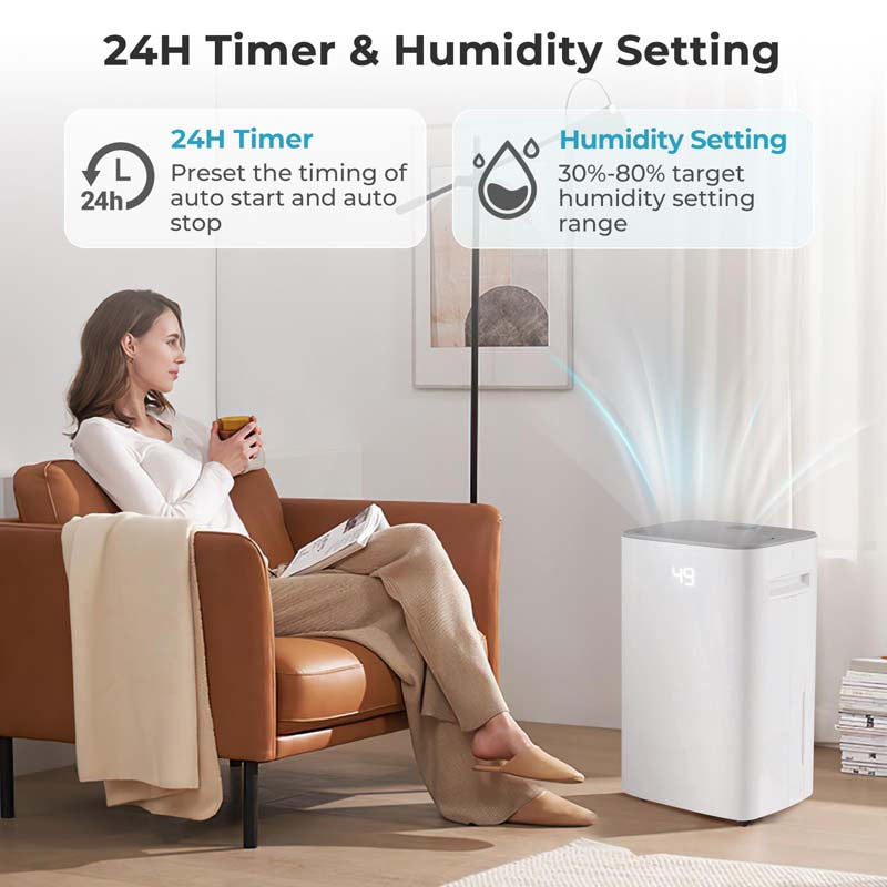 52 Pint Home Dehumidifier for Basement, 4500 Sq. Ft Portable Dehumidifier with Auto & Manual Drainage, Continuous/Dry Clothes Mode