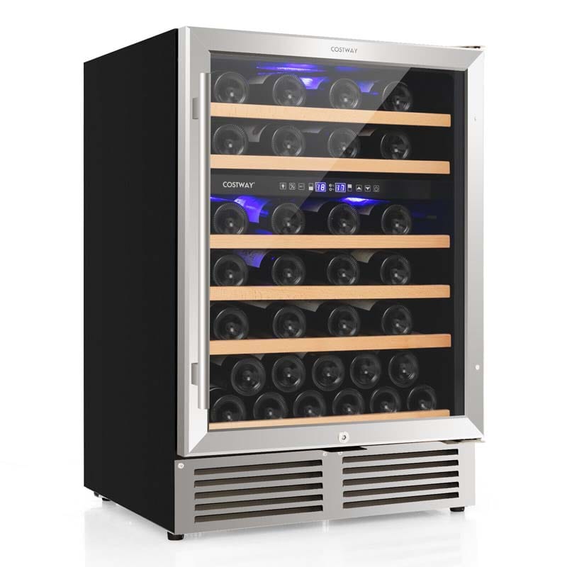 51 Bottles Dual Zone Wine Cooler Refrigerator with Reversible Door, 24" Built-in or Freestanding Mini Wine Fridge for Home Bar Office