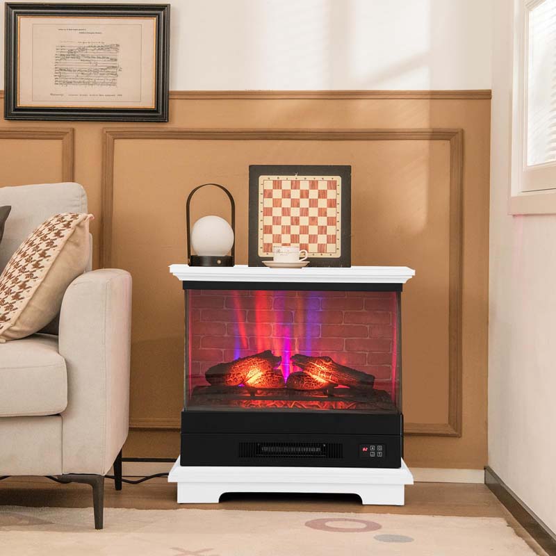 27" 3-Sided Glass View Electric Fireplace Heater 1400W Freestanding Fireplace Mantel with 7 Flame Effects, Remote Control